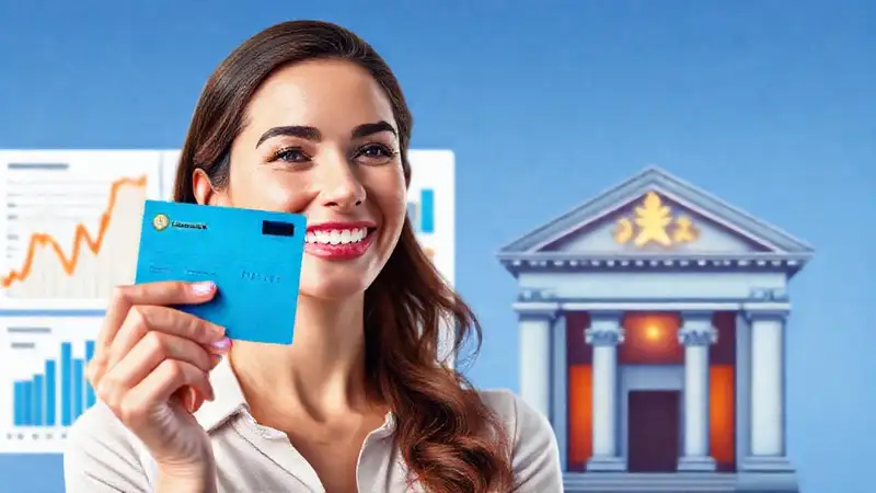 Mujer feliz, banca, recompensas brillantes